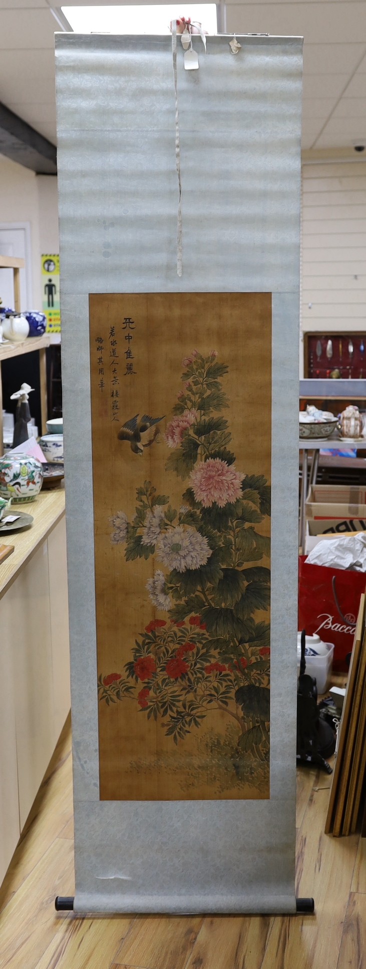 A Chinese scroll painting, image 116 x 39cm